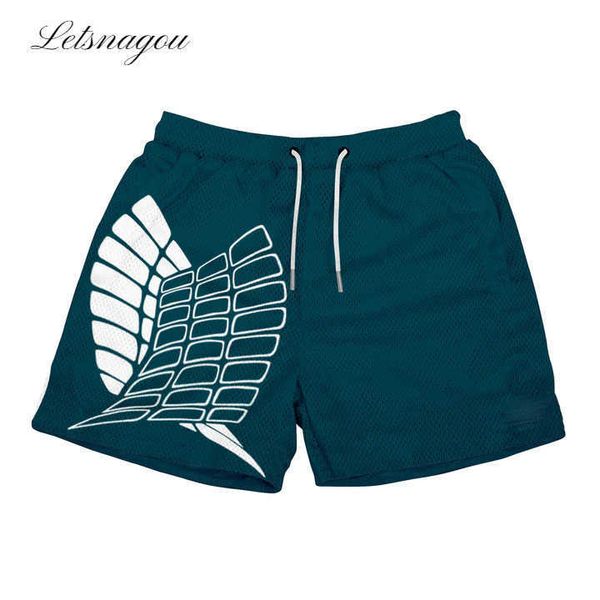 

men's shorts anime attack on titan gym shorts jogging workout male short pants sport run breathable quick drying mesh fitness sweatpant, White;black