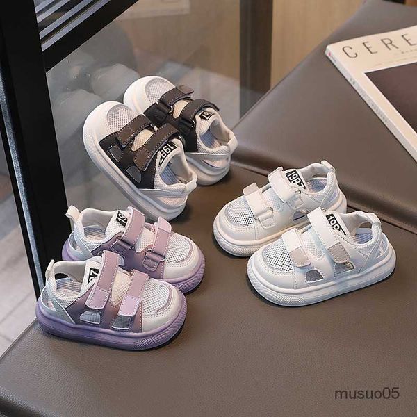 

hollow out children sneakers purple gray white summer sport shoes new arrival fresh platform sandals for girls boys flats g03104, Black;red
