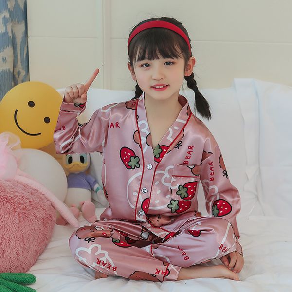 

pajamas v -neck kids pyjamas set silk satin pant spring autumn childrens long sleeve sleepwear suit girl nightwear boy pajama sets 230503, Blue;red
