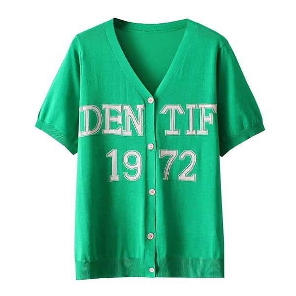 

t-shirt plus size tshirt for women clothes fashion ice silk knitted casual slim letter vneck tee summer 2022, Black