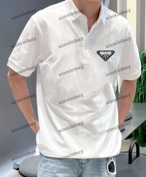 

xinxinbuy men designer tee t shirt 23ss fix triangle label pattern short sleeve cotton women black white s-2xl, Black;brown