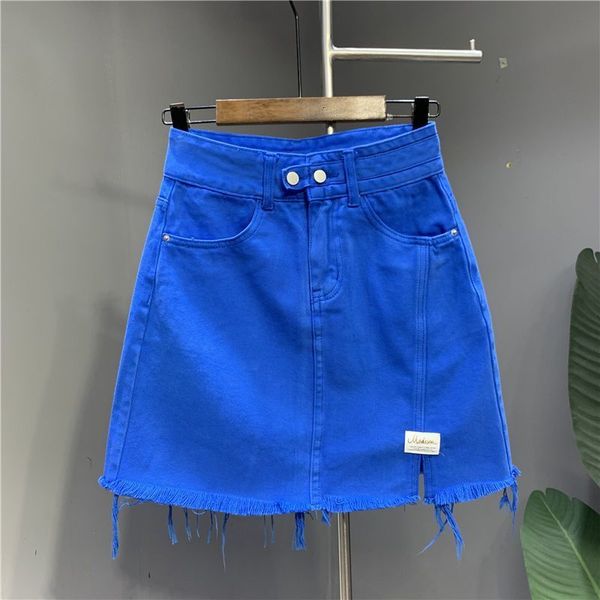 

skirts solid color high waist denim skirt summer korean fashion casual a line bag hip short trend cotton 230428, Black