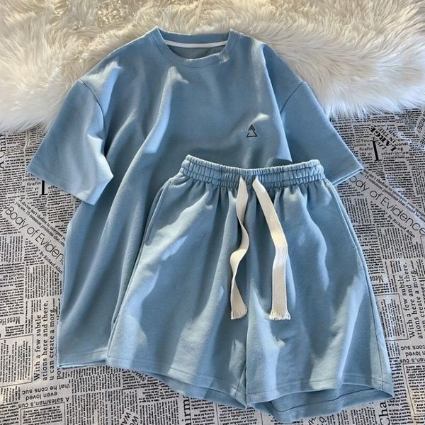 

men's sleepwear casual two-piece pajamas women's korean style short-sleeved loose all-match shorts sports trendy home clothes 2305, Black;brown