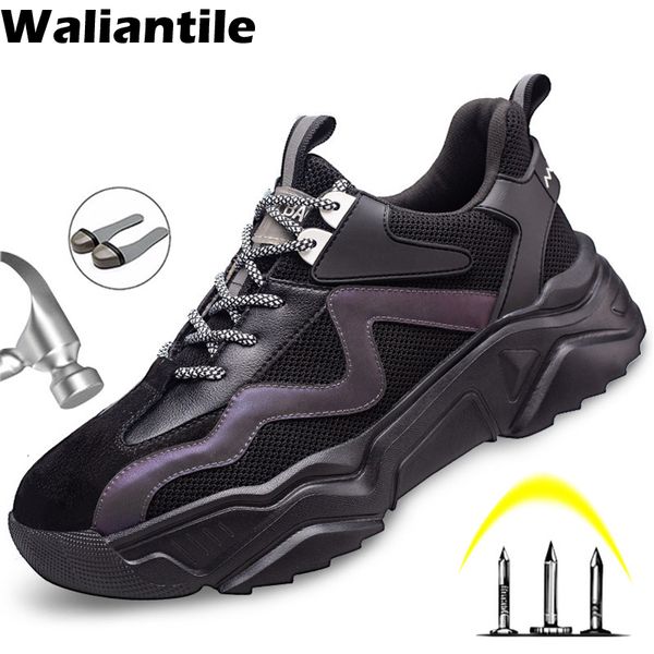 

dress shoes waliantile safety for men breathable outdoor security footwear comfortable antislip boots man indestructible 230503, Black