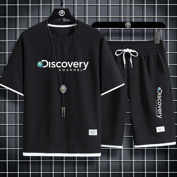 

mens tracksuits korean discovery channel tshirts shorts sets tees suits luxury sports 2 piece outfit streetwear summer quality tracksuit 230, Gray