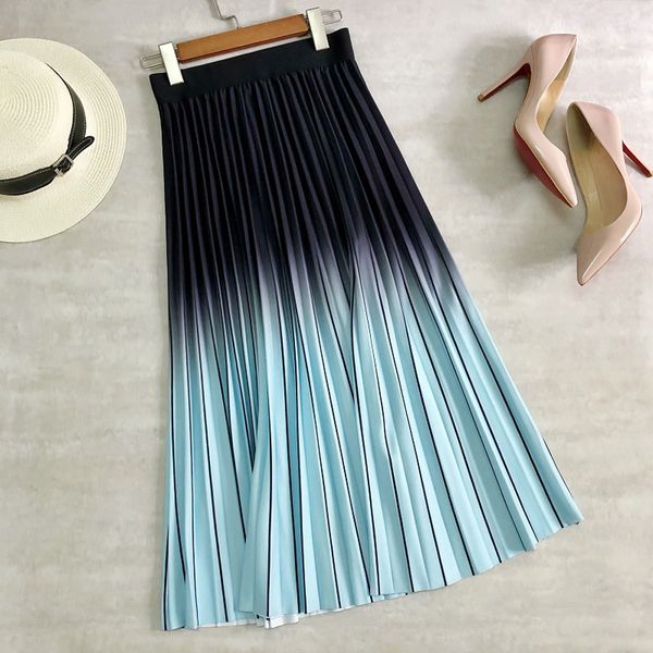 

skirts spring women fashion long midi skirt qz0238 gradient color korean casual style pleated skirts y2k 230504, Black