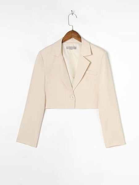 

pants women beige blazer mujer one button cropped autumn winter chic coat blazer ceketler, White