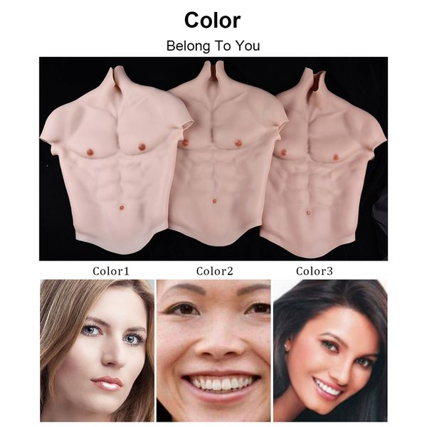 

costume accessories realistic fake muscle silicone male chest half body suit with lifelike skin texture for cosplay carnival c, Silver