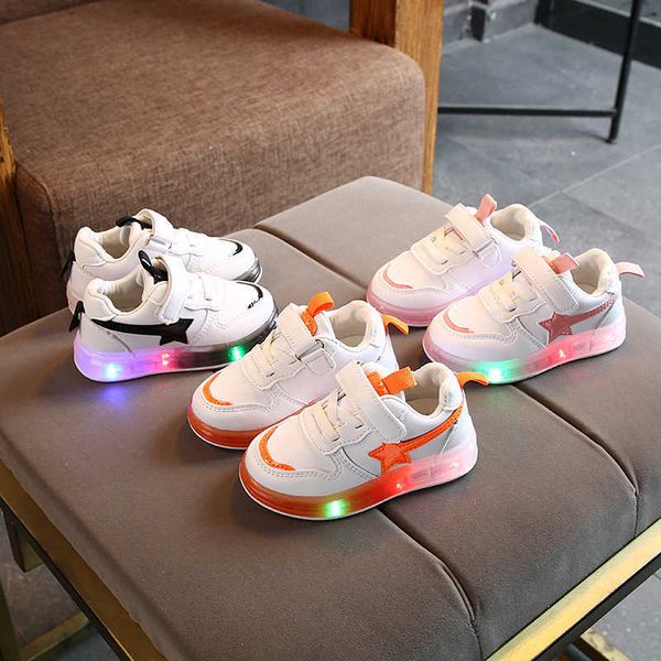 

athletic outdoor baby shoes toddler boy sneakers with luminous sole 2020 casual glowing up shoes for girls white star led kid shoes spring e, Black