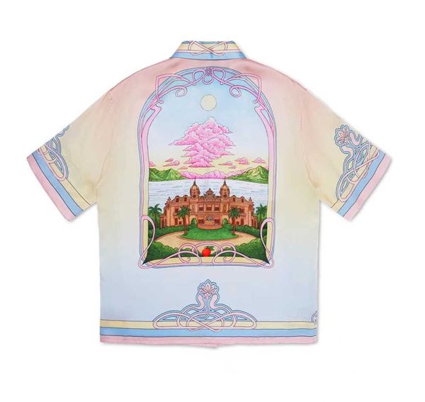 

23ss casablanca designer shirt high texture palace cloud gradient silk hawaiian short sleeved shirt, White;black