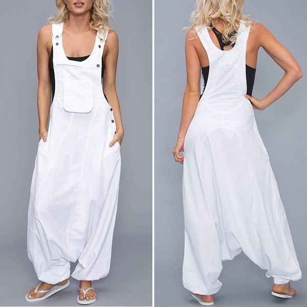 

women's jumpsuits rompers women summer loose thin jumpsuits harem pants wide leg pants sleeveless pockets bib jumpsuit siamese trousers, Black;white