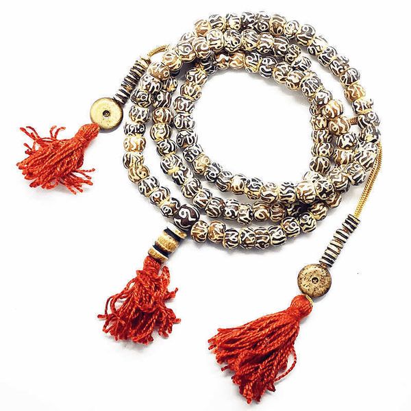 

chokers bro985 tibetan mantra prayer beads malas buddhist 108 yak bone rosary hand relief om mani pad me hum 230503, Golden;silver