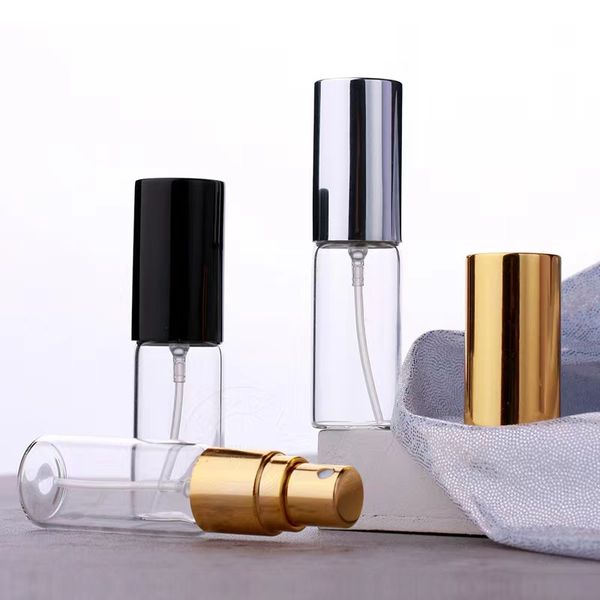 

200pcs/lot 5ml perfume sample empty bottle black gold silver nozzle fine mist atomizer