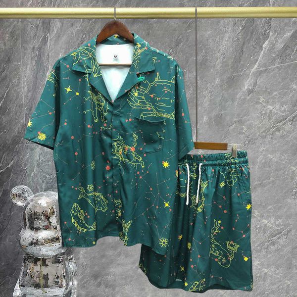 

men's casual shirts 2023summer digital print mens summer shirts suit casual tracksuits fashion brand shirt loose shorts suit haii print, White;black