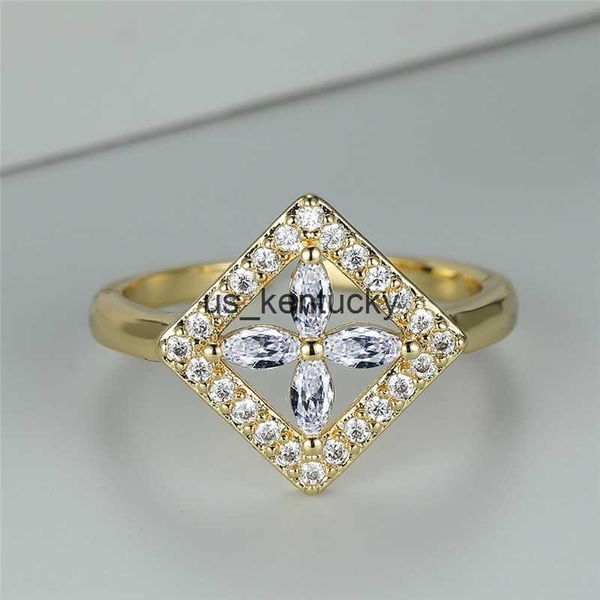 

band rings tren hollow square engagement ring gold color wedding ring white zircon cross flower opening rings for women neat jewelry, Silver