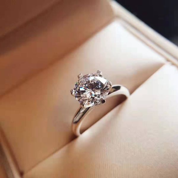 

classic 6 claws round diamond solitaire engagement ring diamond wedding ring designer women rings wedding lovers engagement rings for women, Slivery;golden