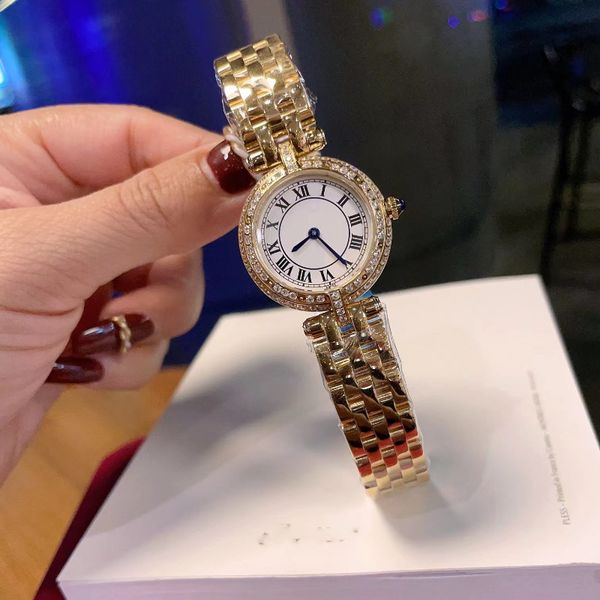 

women's high-quality diamond watch middle diamond circle swiss quartz movement retro dial sapphire mirror leisure business exquisite lu, Slivery;brown