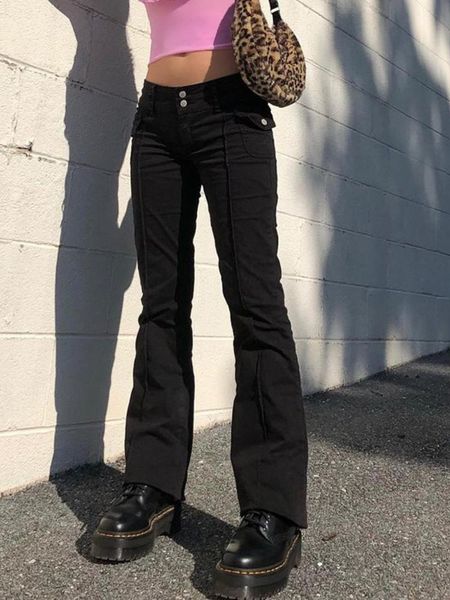 

jeans houzhou y2k low waist black jeans women vintage 90s aesthetic black low rise jeans harajuku denim trousers 2021 fashion pants, Blue