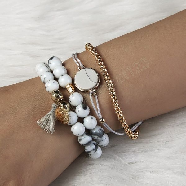 

bohemian natural stone bead bracelet set for women heart luxury gold color bracelet set gothic indian jewelry accessories, Golden;silver