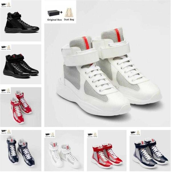 

famous brand sneakers shoes men americas cup runner sport high-light rubber sole trainer fabric patent leather sneakers man, Black