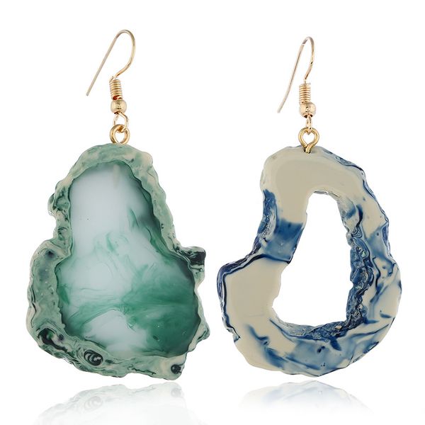 

designer earrings exaggerated creative acrylic resin imitation stone earrings jade irregular hollow explosions ear jewelry female, Golden;silver
