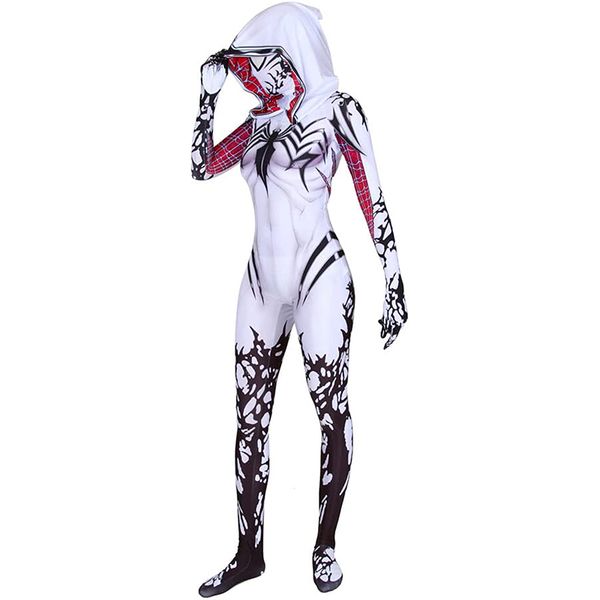 

gwen stacy cosplay costume into the spider verse gwenom spandex fabric halloween superhero bodysuit, Black;red