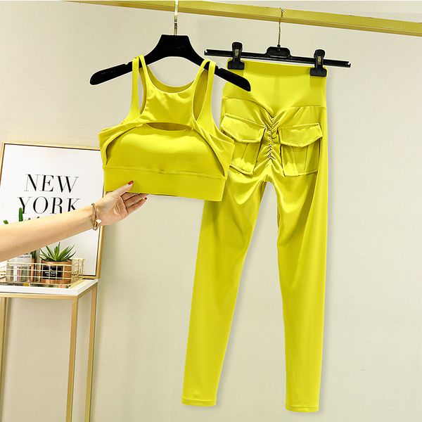 

womens two piece pants tracksuit leggings yoga set with pocket high waist sportswear bra fitness workout cycling sports suit gym outfit clot, White