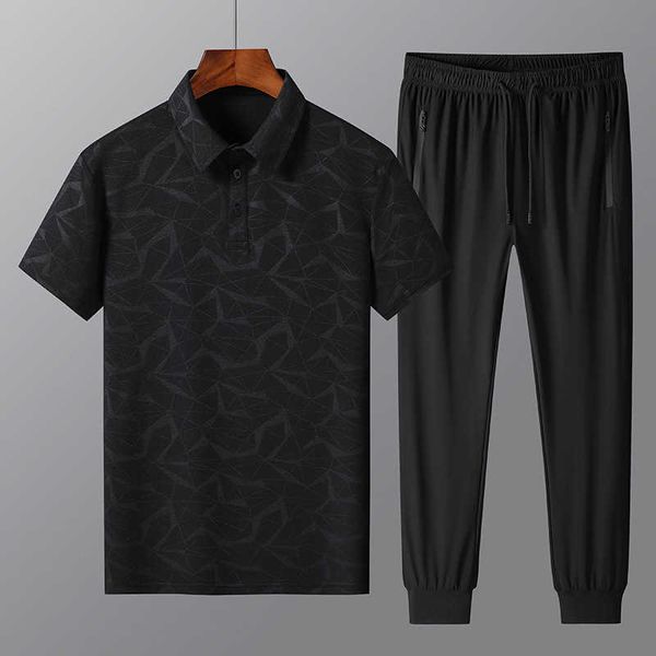 

hoodies & sweatshirts short sleeved t-shirt sports set for men's wear two-piece ice silk summer clothing, large size running and fitnes, Black