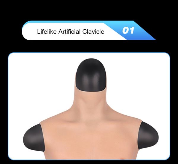 

costume accessories muscle men fake chest muscle belly macho soft silicone short macho costume for crossdresser artificial sim, Silver
