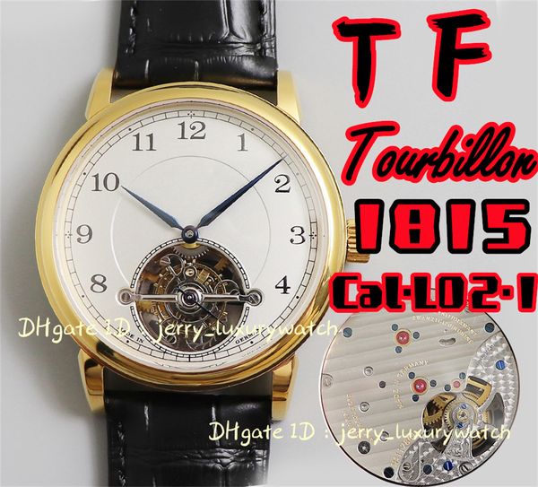 

tf 1815 tourbillon luxury men's watch cal.l02.1 manual center axle real flywheel movement diameter 42mm thickness 11mm gold one, Slivery;brown
