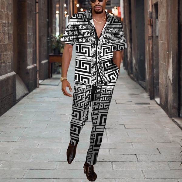 

mens tracksuits sets retro brand printed lapel short sleeve casual shirt suit pants summer streetwear vacation hawaiian suits s6xl 230503, Gray
