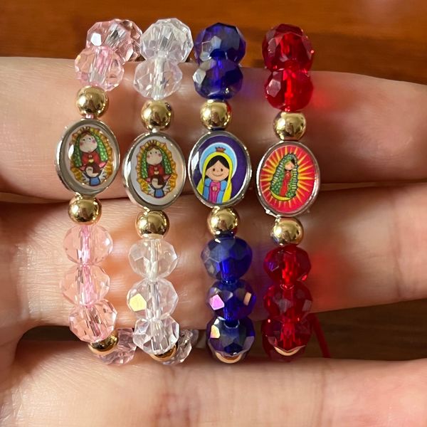 

chain 12 piece red rope rosary baby virgin guadalupe bracelet crystal kid size cute lucky bracelet, Black