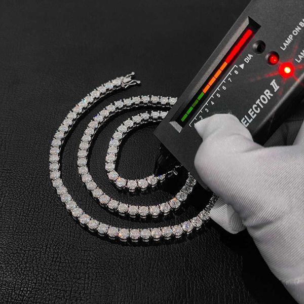 

3mm/4mm/5mm vvs moissanite tennis chain iced out diamond 925 sterling sliver tennis chain necklace for men women, Silver