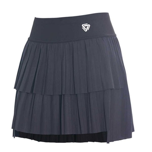 

women skirt sports high waist double layer pleated golf tennis skirts gym fitness running yoga soft short athletic workout skort, Black
