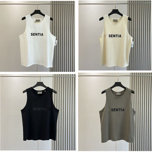 

ess tees mens t shirts designer shirt sleeveless essen fashion clothing brand fears of god double thread fog solid letter loose tank mens wo, White;black