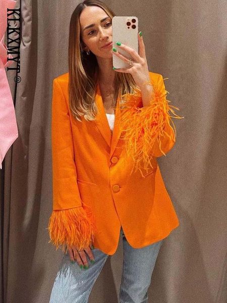 

pants klkxmyt traf women blazer 2023 vintage single breasted jacket coat woman feather long sleeve female outerwear chic top, White