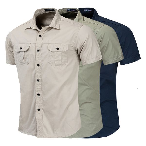 

men's casual shirts fashion mens shirt casual business shirt short sleeve military cargo shirts cotton t shirts work male clothes 23050, White;black