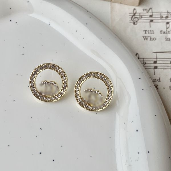 

c1 18kmixed simple gold plated 925 silver luxury brand designers letters stud geometric famous women round crystal rhinestone pearl earring, Golden;silver