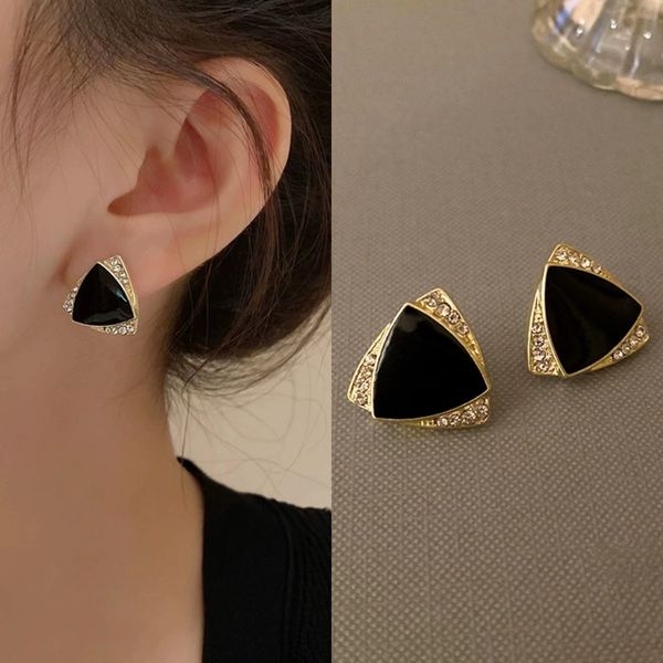 

triangle glaze stud classic style elegant diamond earrings beautiful earrings women's wedding jewelry gift, Golden;silver