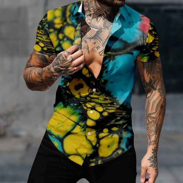 

mens casual shirts hawaiian for fashion tiedye space color print 3d cozy short sleeve beach oversized clothes 230504, White;black