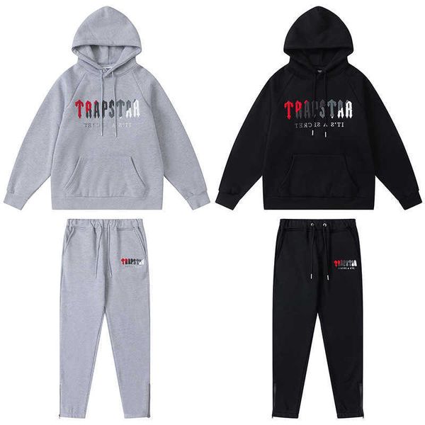 

fall and winter trapstar letter cotton red black towel embroidered plush sweater pants men's and women's casual suit, Black;white