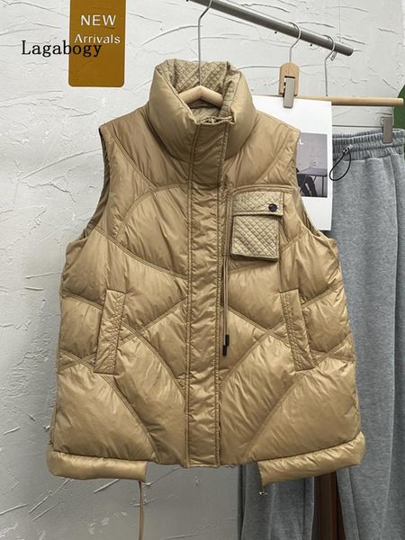 

vests lagabogy 2022 new winter women 90% white duck down vest female autumn sleeveless warm coat lady windproof puffer waistcoat, Black;white
