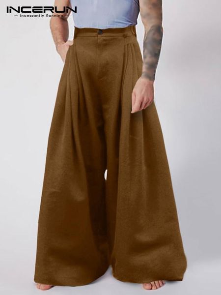 

pants fashion men wide leg pants joggers button streetwear loose solid color trousers high waist casual pantalon s5xl incerun 2023, Black