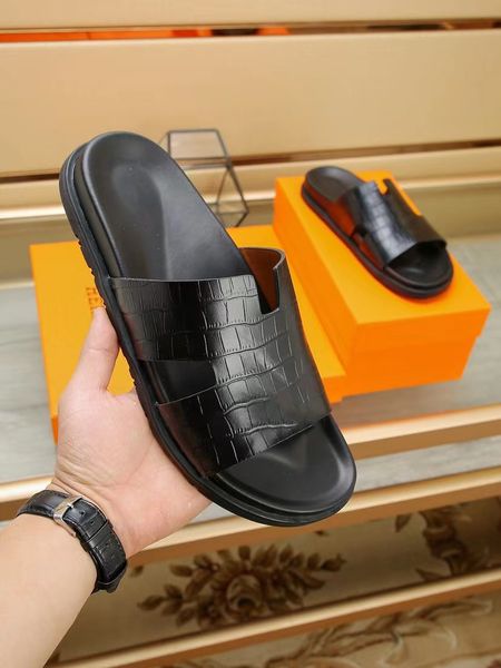 

summer casual chypre sandals shoes men calfskin leather slip on beach slippers comfort slide flats man adjustable strap casual walking eu38-, Black
