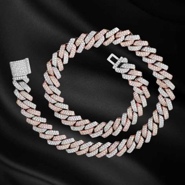

hip hop fashionable iced diamond 925 sterling silver necklace moissanite jewelry 925 sterling silver cuban chain
