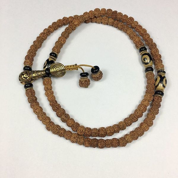 

chokers 67mm tibetan buddhism 108 rudraksha seeds dzi prayer bead mala necklace 230503, Golden;silver