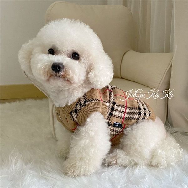 

designer dog clothes pet classic plaid knitwear sweaters for cold weather small medium dogs turtleneck cozy doggie vest puppy winter coat sw