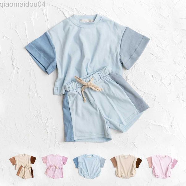 

clothing sets 2023 summer toddler girls cotton short sleeve shorts set baby boys shortsleeve tee outfits sets kids stitching colo aa230504, White
