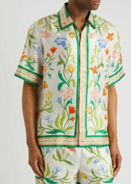 

23ss casablanca designer shirt silk casual hawaii beach print style loose men and women fashion brand short sleeve shirt, White;black