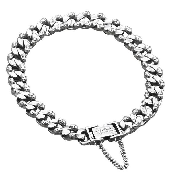 

personalized skull head letter bracelet s925 sterling silver vintage trend vintage simple trend punk hip hop jewelry, Golden;silver